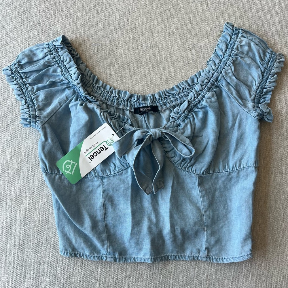 NWT Blāshe Chambray Denim Tencel Crop Top